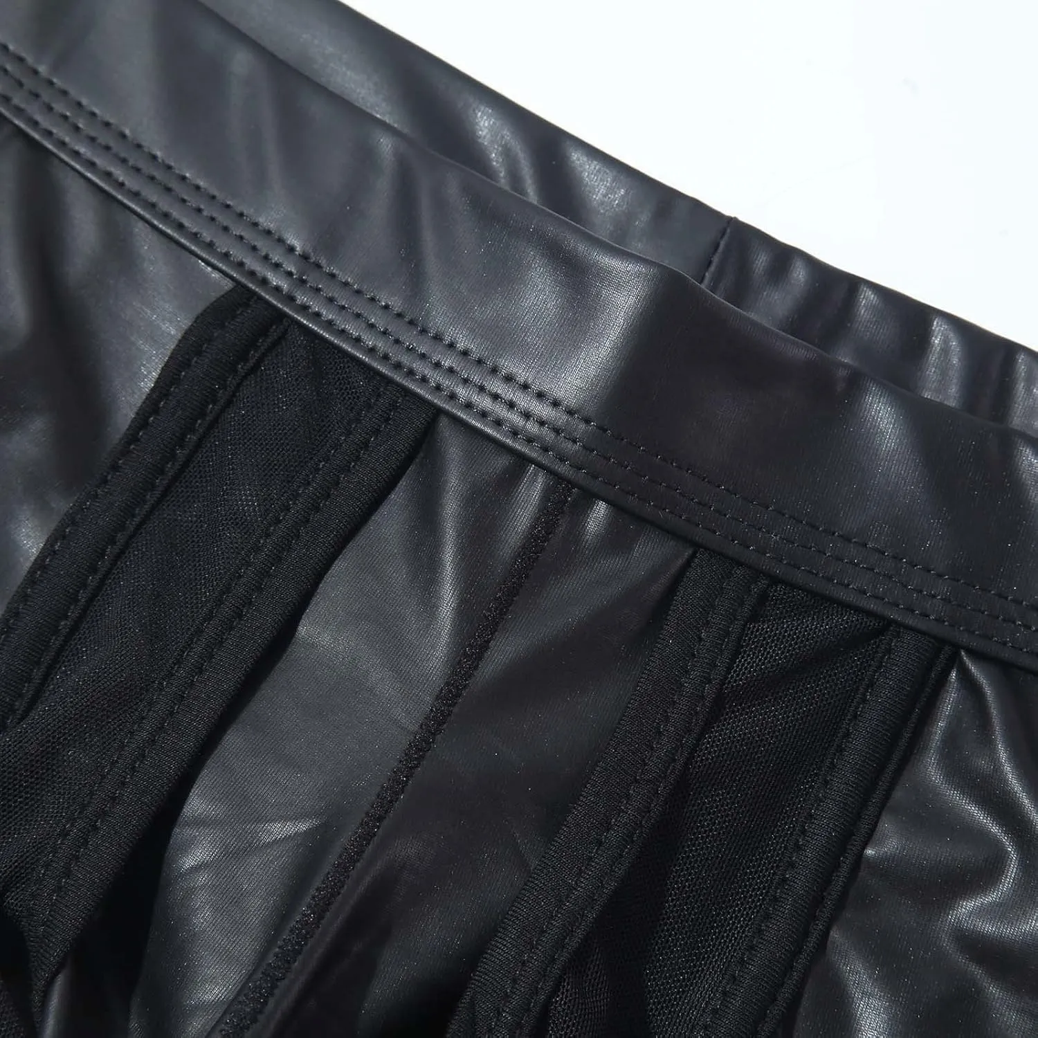 Male Casual Solid Mesh Imitation Leather Underwear Pant Knickers Mens Soft Underwear