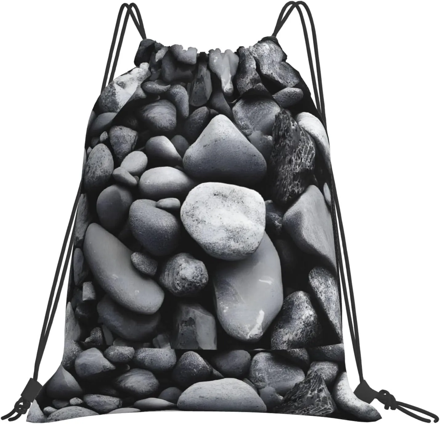 (Many Black Pebbles) Drawstring Backpack Drawstring Gym Bag Foldable Water Drawstring Bags Draw String Back Bag For Shopping Sport Yoga Travel, Swimming, Beach
