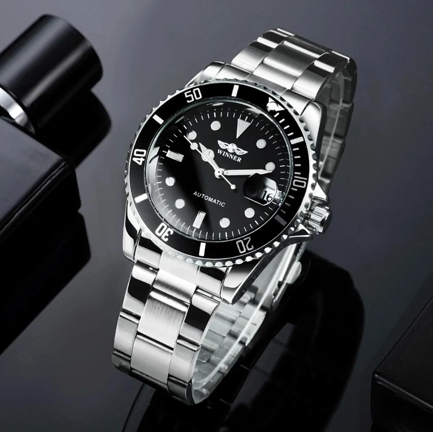 MASTOP Men Automatic Mechanical Watches Full Steel Waterproof Mens Watches with Calendar