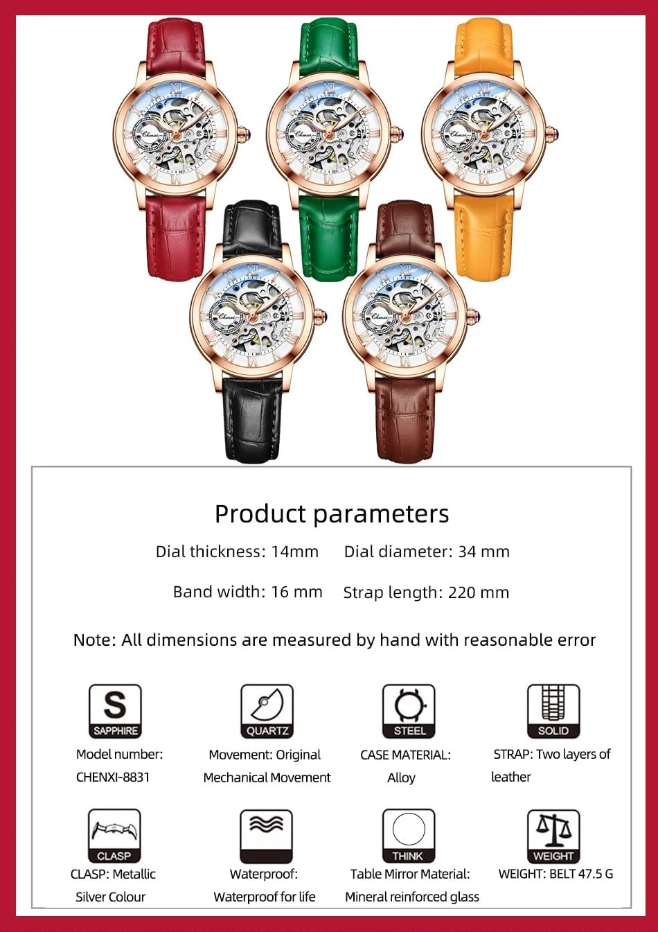 MASTOP Women's Sapphire Watches Automatic Steampunk Self Winding Mechanical Gold Bracelet Ladies Skeleton Wrist Watch Leather Strap for Ladies Famale