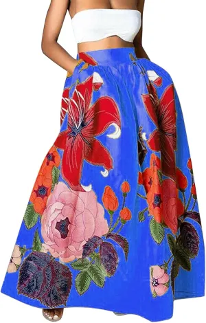 Maxi Skirts for Women Boho Skirt Summer Floral Skirt Long Flowy Skirts Broomstick Skirts Elastic Waist A Line Skirts