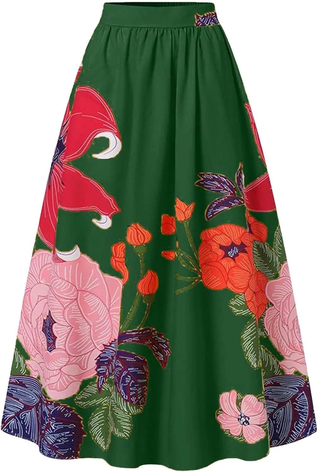Maxi Skirts for Women Boho Skirt Summer Floral Skirt Long Flowy Skirts Broomstick Skirts Elastic Waist A Line Skirts