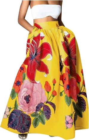 Maxi Skirts for Women Boho Skirt Summer Floral Skirt Long Flowy Skirts Broomstick Skirts Elastic Waist A Line Skirts