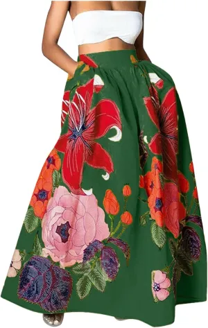 Maxi Skirts for Women Boho Skirt Summer Floral Skirt Long Flowy Skirts Broomstick Skirts Elastic Waist A Line Skirts