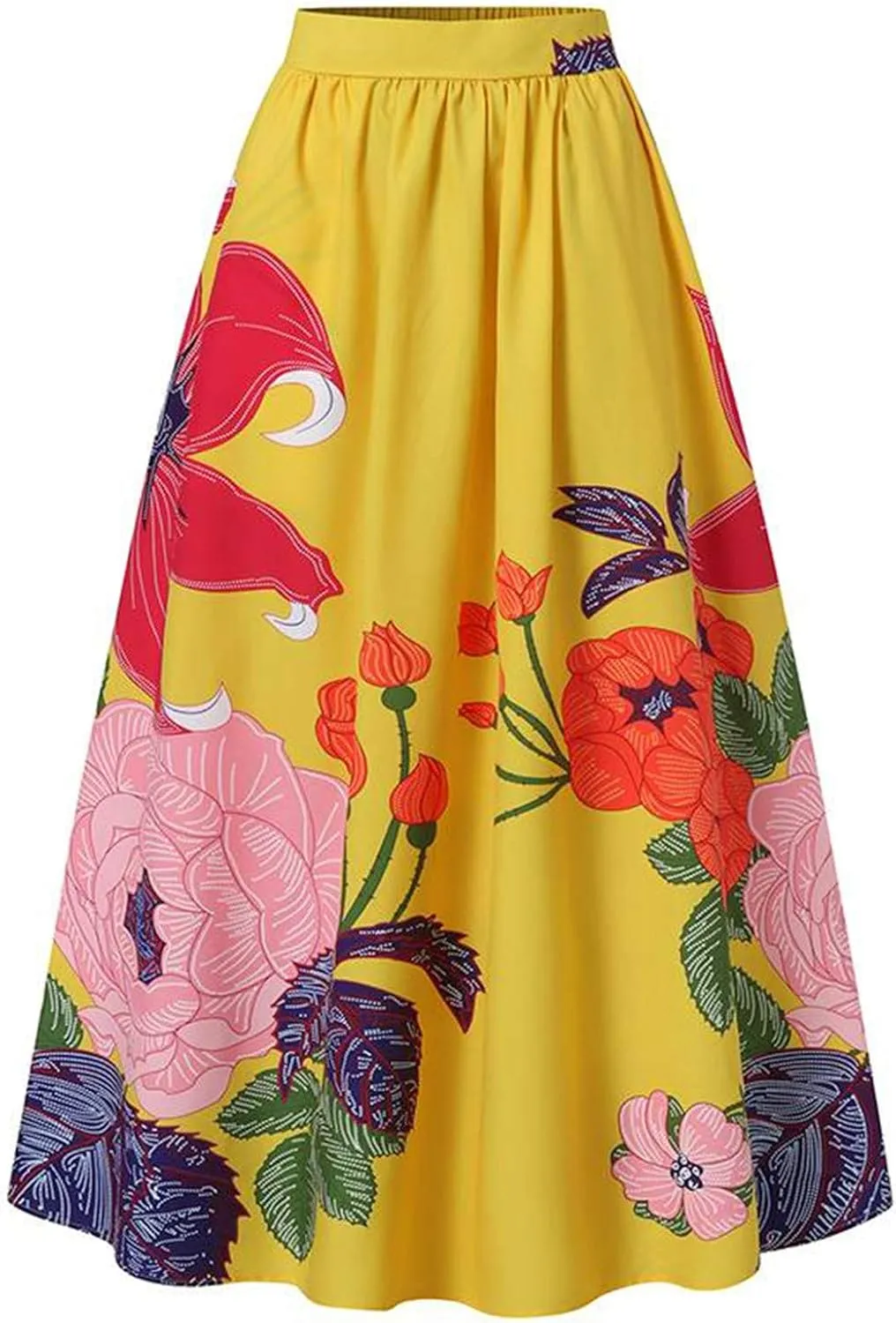 Maxi Skirts for Women Boho Skirt Summer Floral Skirt Long Flowy Skirts Broomstick Skirts Elastic Waist A Line Skirts
