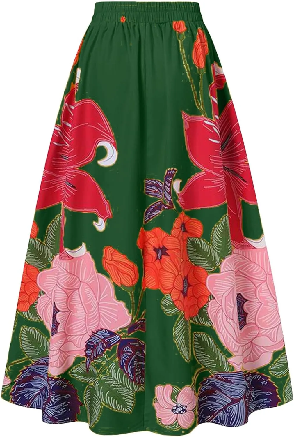 Maxi Skirts for Women Boho Skirt Summer Floral Skirt Long Flowy Skirts Broomstick Skirts Elastic Waist A Line Skirts