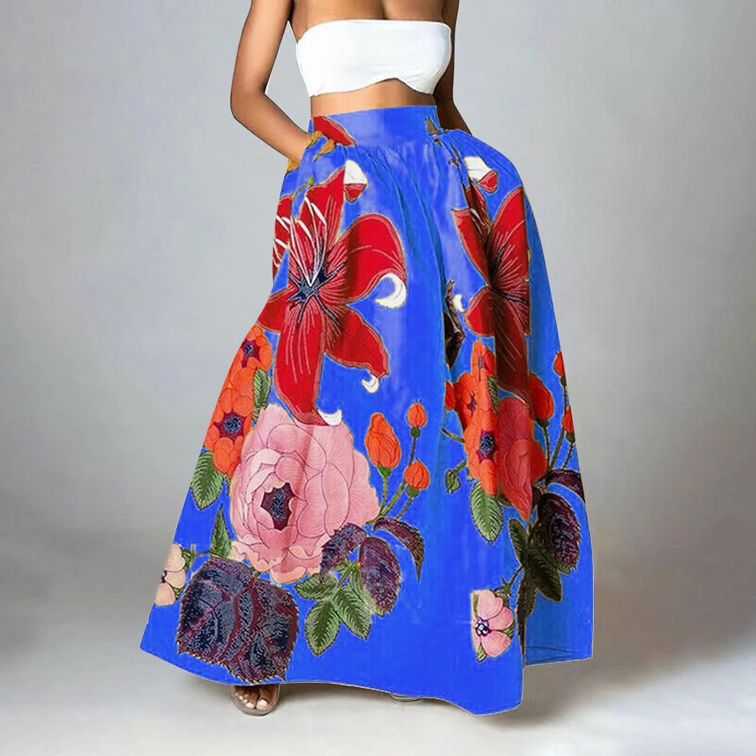 Maxi Skirts for Women Boho Skirt Summer Floral Skirt Long Flowy Skirts Broomstick Skirts Elastic Waist A Line Skirts