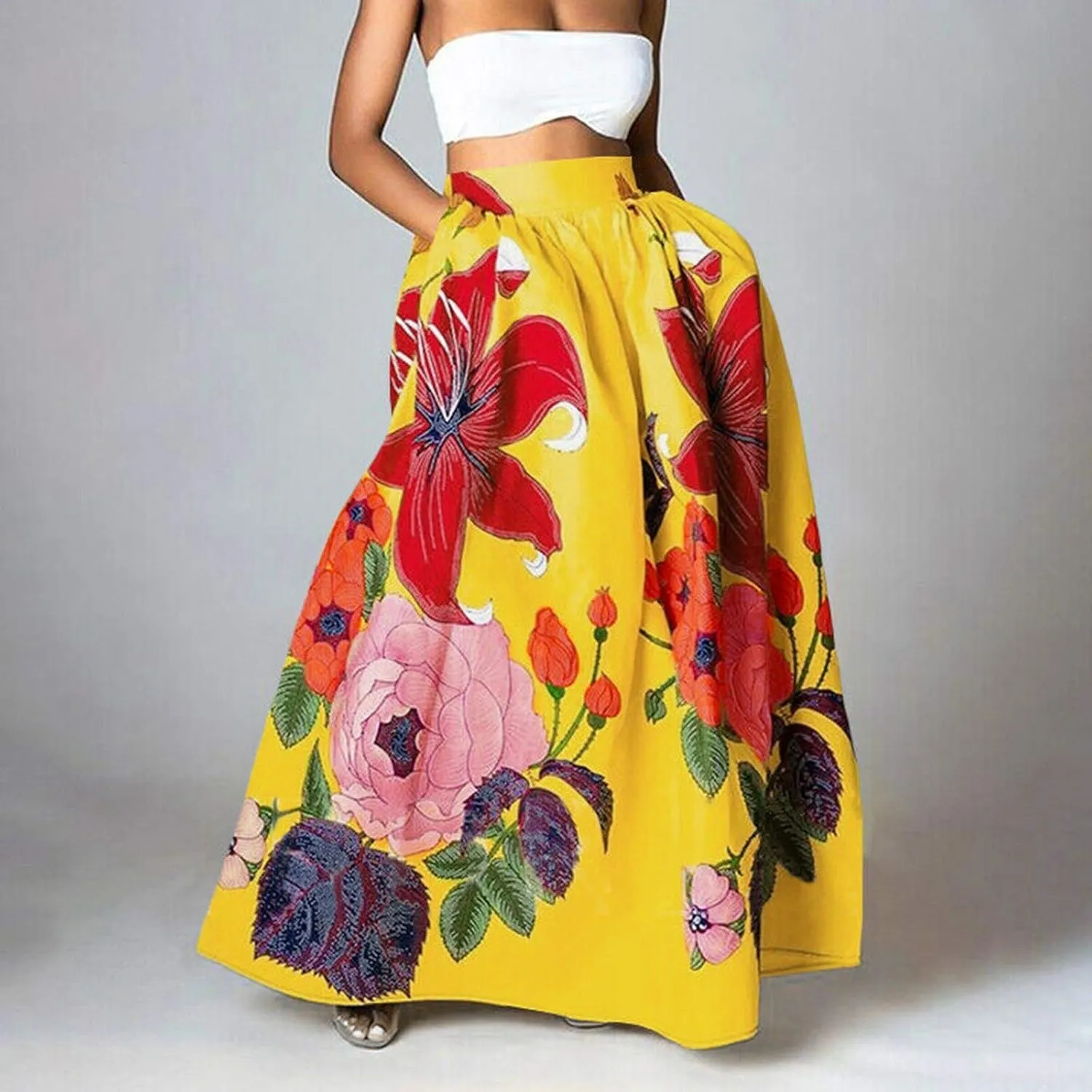 Maxi Skirts for Women Boho Skirt Summer Floral Skirt Long Flowy Skirts Broomstick Skirts Elastic Waist A Line Skirts