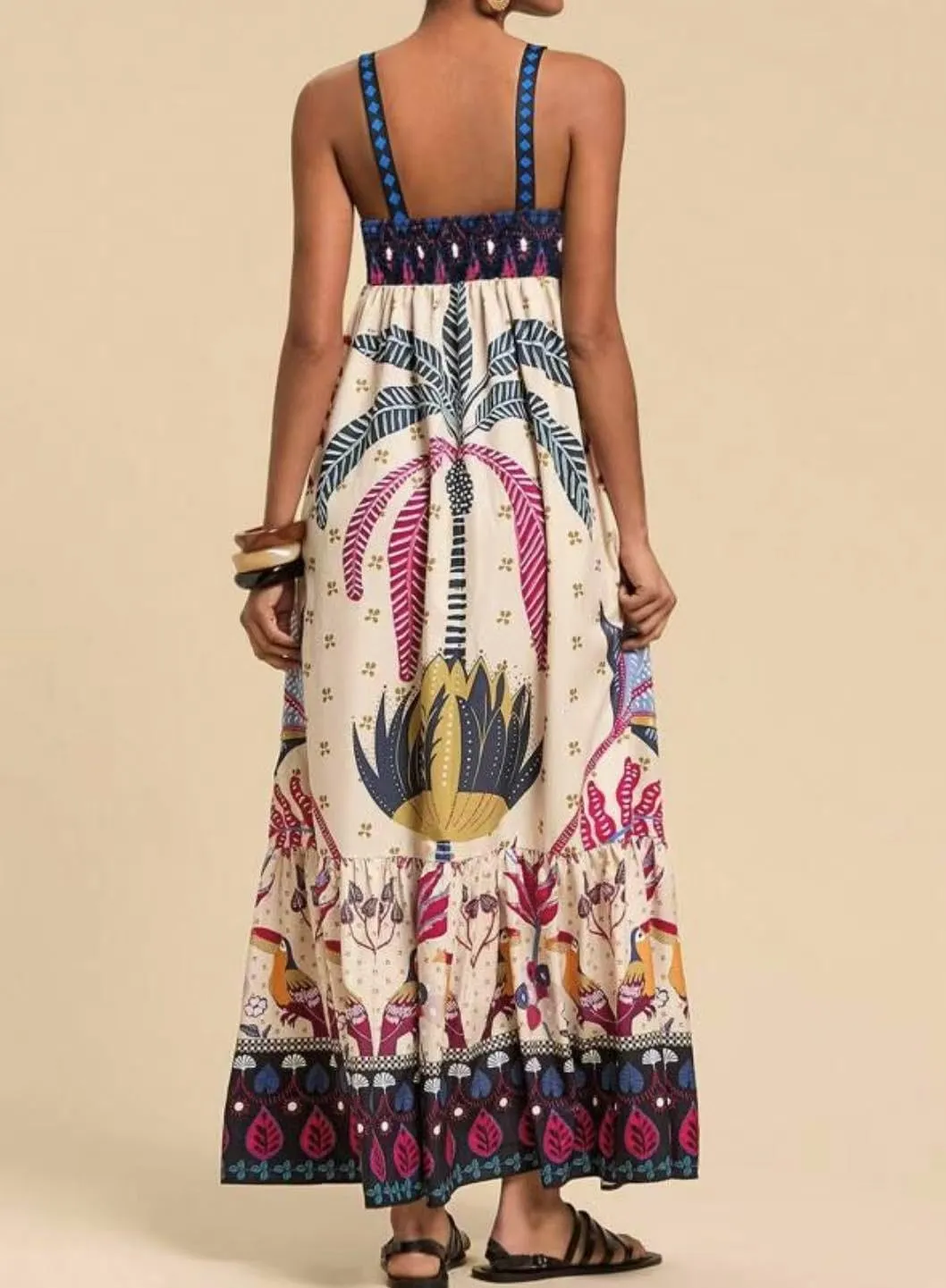 Melliflo Boho Maxi Cami Dress for Women Spaghetti Strap A Line Long Dress Summer Flowy Beach Vacation Tropical Sundress
