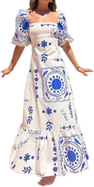 Melliflo Floral Dress for Women Off Shoulder Square Neck Puff Sleeve Bodycon Ruffle Boho Maxi Dress 2025
