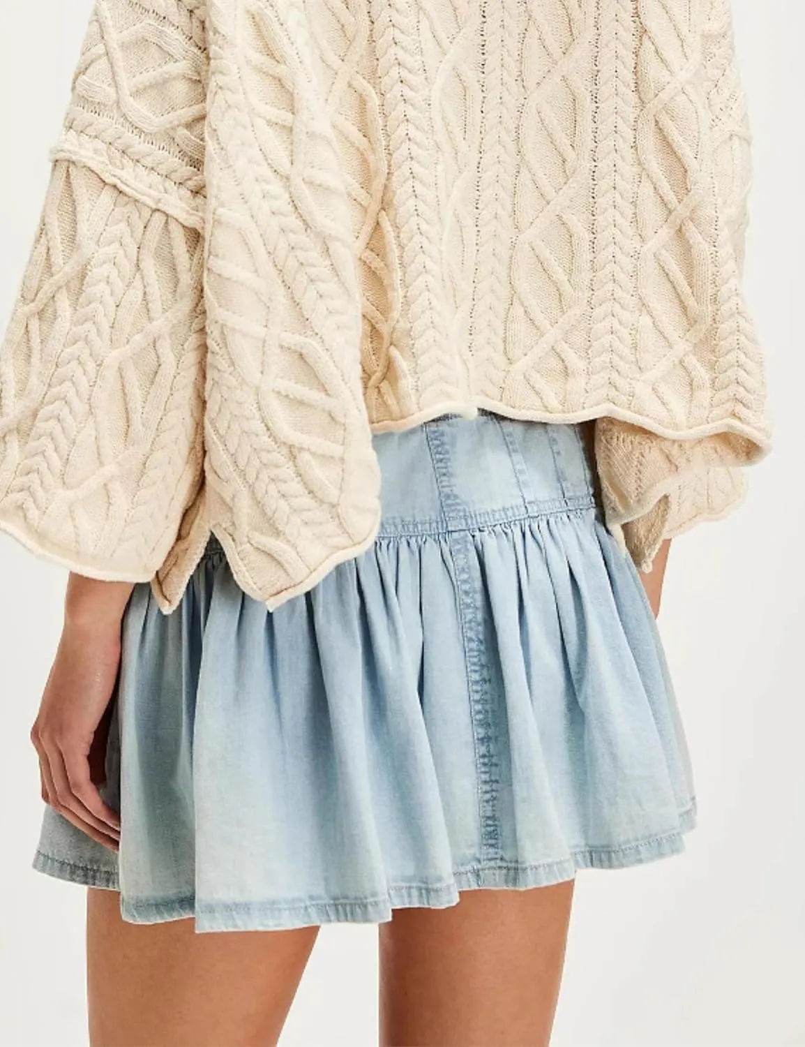 Melliflo Womens Bow Knot Mini Denim Skirt High Elastic Waisted Button Jean Short Skirt Pleated Ruffle A Line Mini Jean Skirts