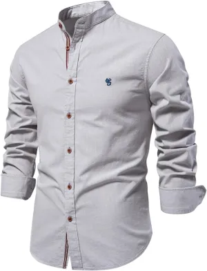 Men Long Sleeve Shirt Cotton Linen Beach Button Down Shirts Casual Banded Collar Dress Shirt Summer Yoga Tops