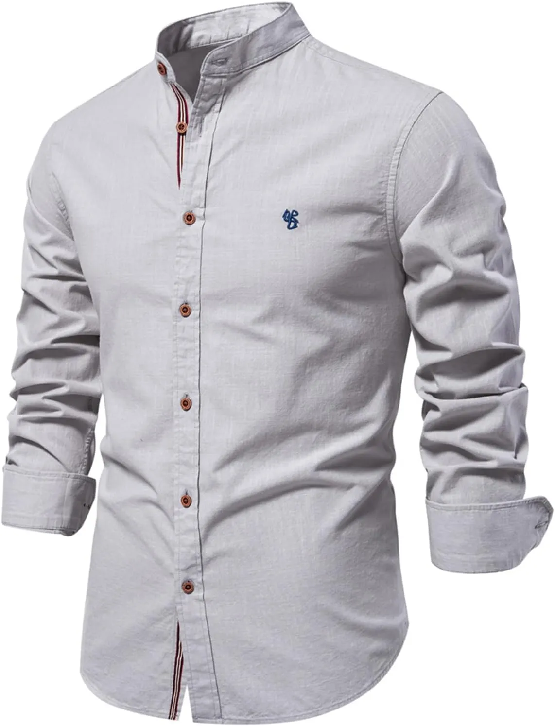 Men Long Sleeve Shirt Cotton Linen Beach Button Down Shirts Casual Banded Collar Dress Shirt Summer Yoga Tops