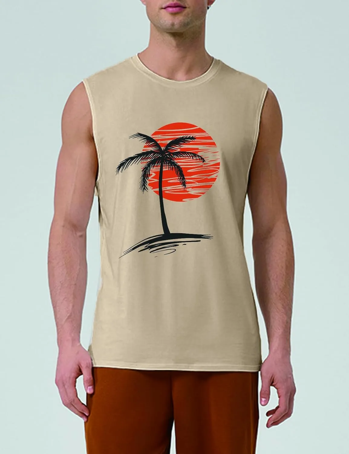 Men Summer Beach Tank Tops Hawaiian Palm Tree Sleeveless Shirts T Shirt Graphic Muscle Gym Vacation Tee Top