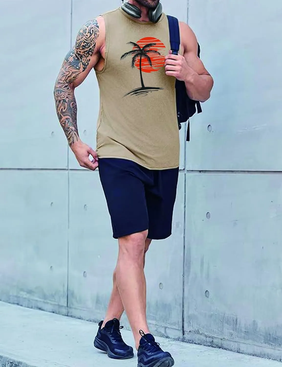 Men Summer Beach Tank Tops Hawaiian Palm Tree Sleeveless Shirts T Shirt Graphic Muscle Gym Vacation Tee Top
