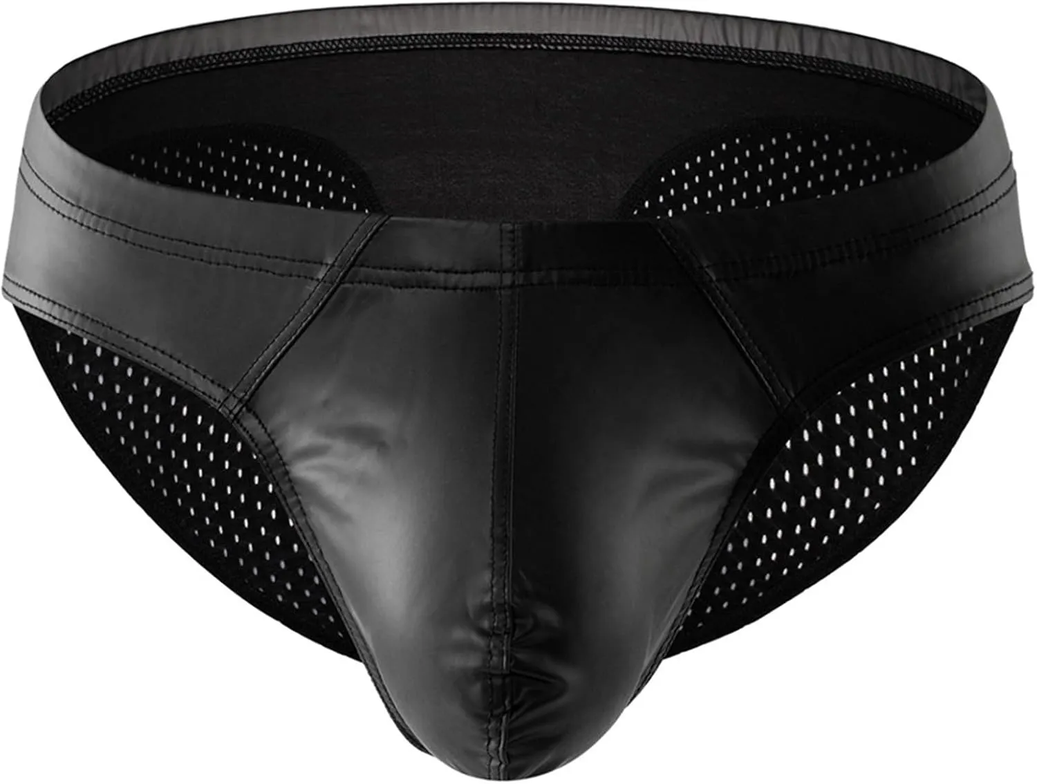 Men's Briefs Imitation Leather Low Fanny Pack Hip Briefs Sexy Underwear Color Bump Design Steel Underwear