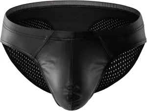 Men's Briefs Imitation Leather Low Fanny Pack Hip Briefs Sexy Underwear Color Bump Design Steel Underwear