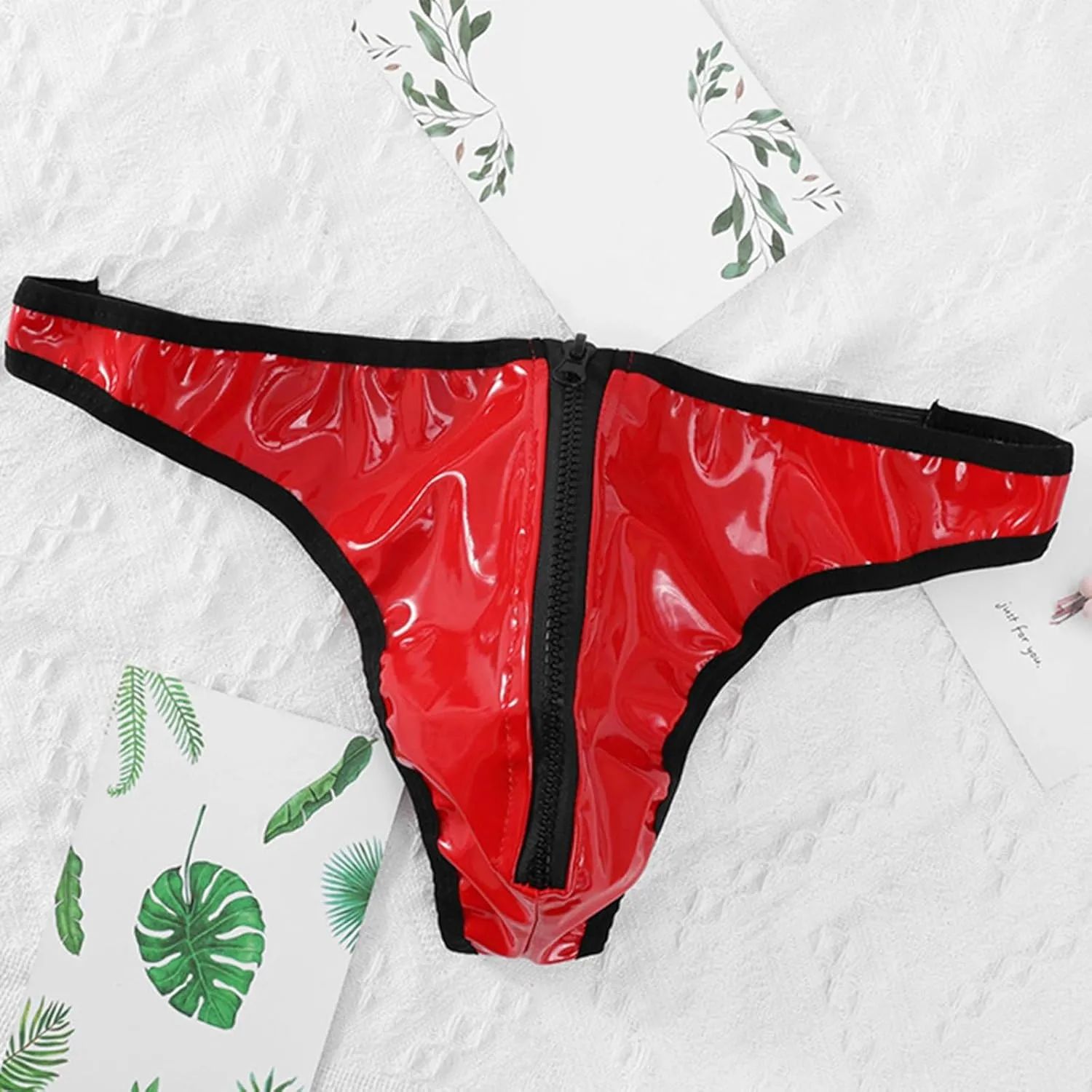 Mens Bright Leather Underwear Zipper Thong Bodybuilding Underwear Cool Outfit