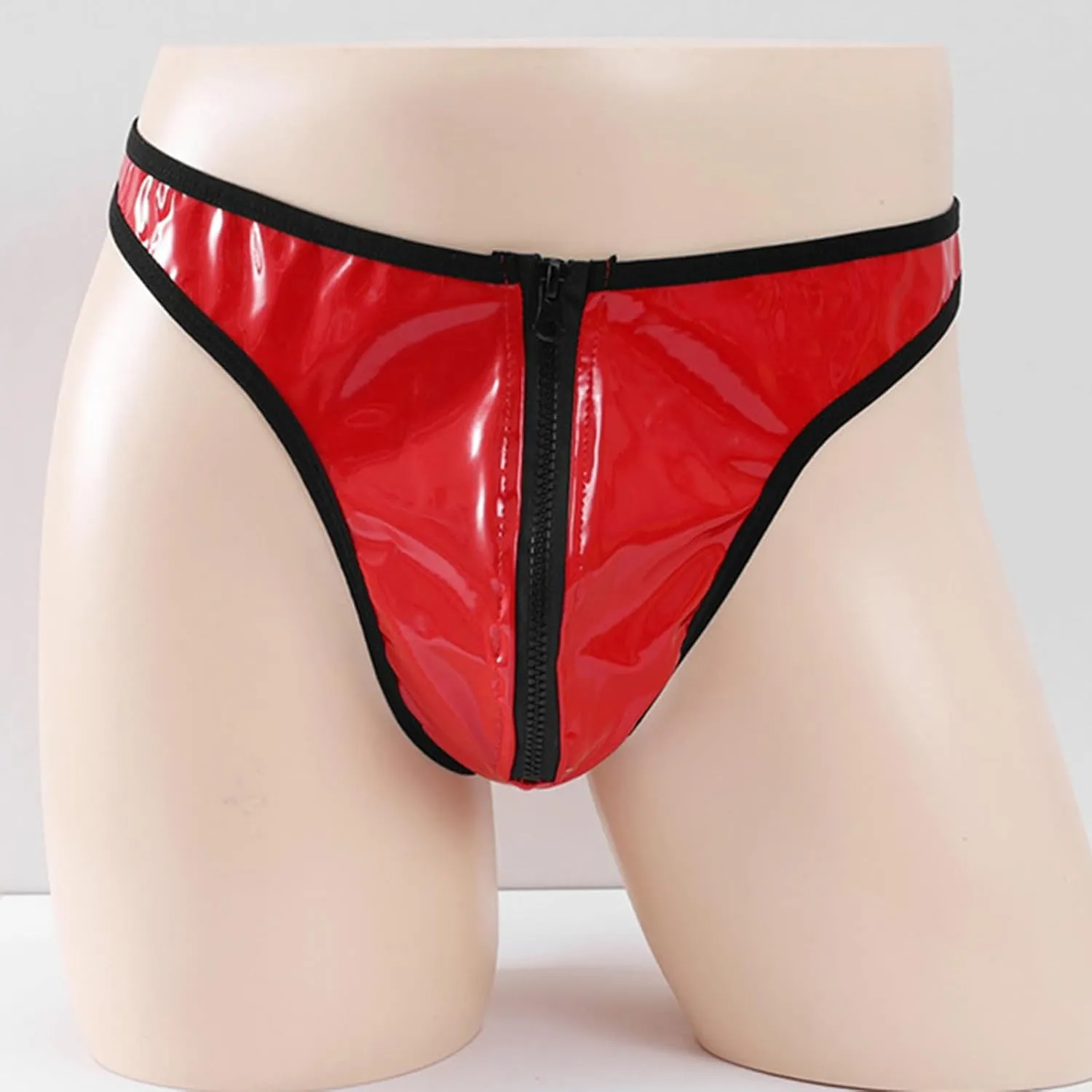 Mens Bright Leather Underwear Zipper Thong Bodybuilding Underwear Cool Outfit