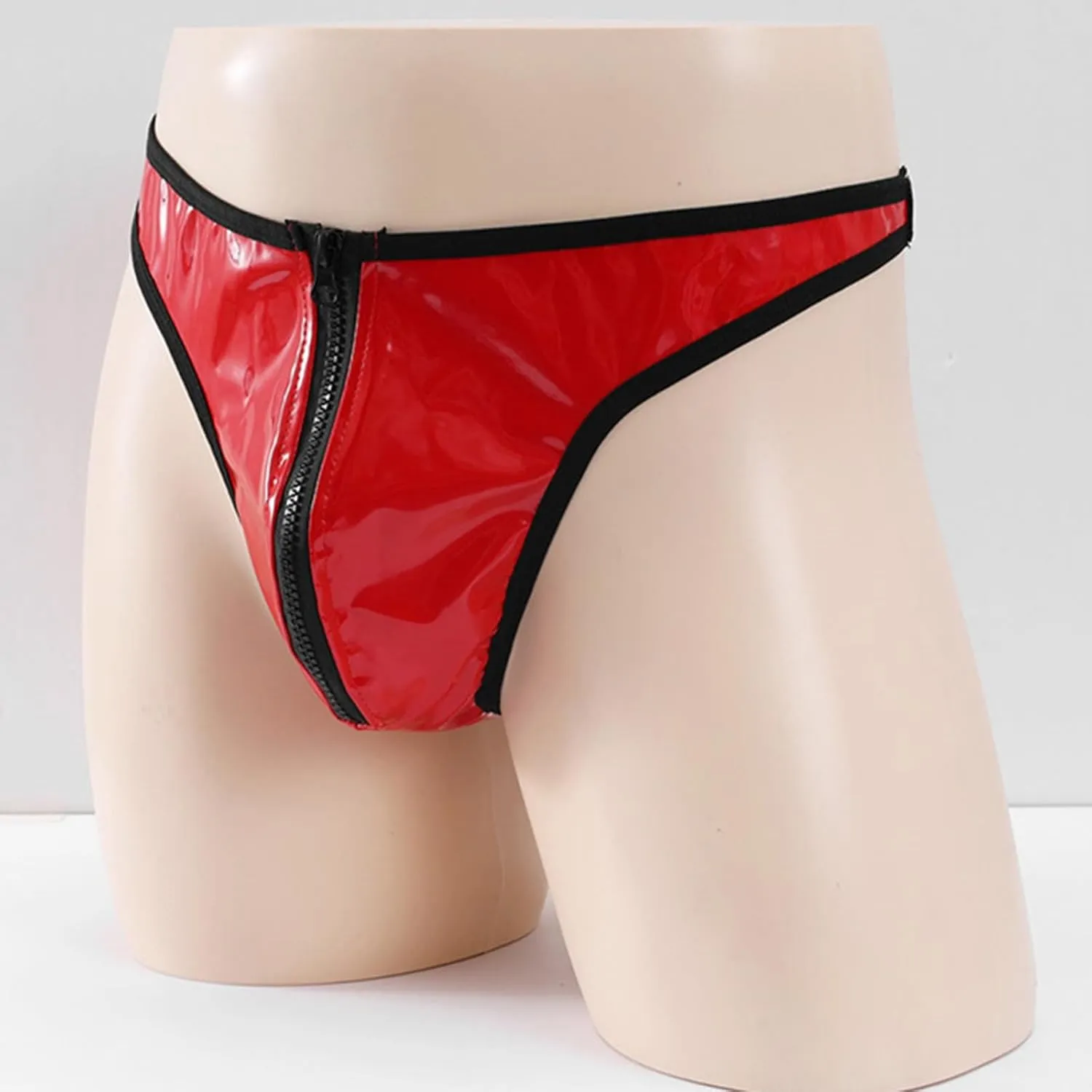 Mens Bright Leather Underwear Zipper Thong Bodybuilding Underwear Cool Outfit