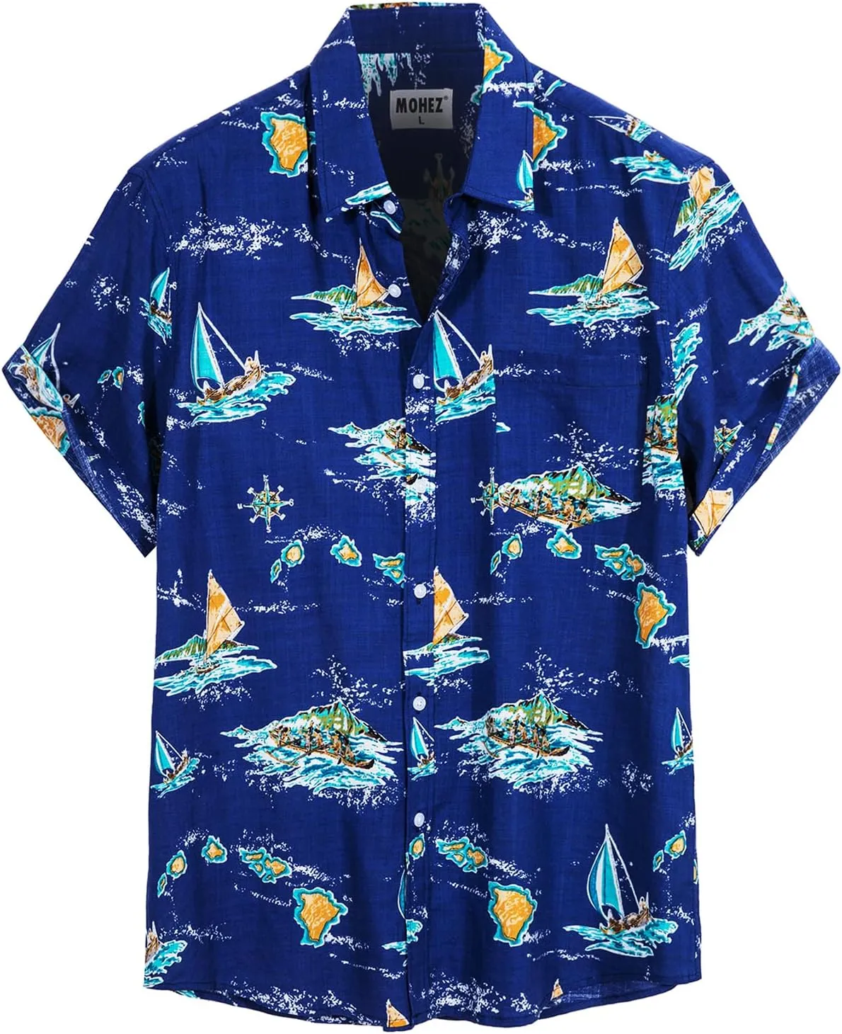 Mens Casual Hawaiian Shirts Front Pocket Summer Floral Shirt Short Sleeve Button Down Tropical Beach Shirts
