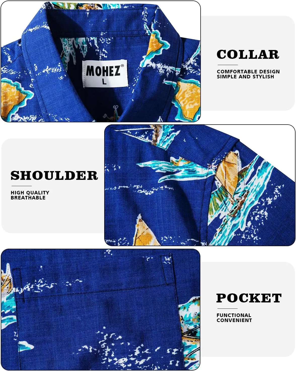 Mens Casual Hawaiian Shirts Front Pocket Summer Floral Shirt Short Sleeve Button Down Tropical Beach Shirts