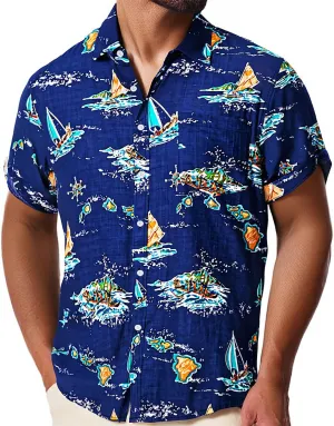 Mens Casual Hawaiian Shirts Front Pocket Summer Floral Shirt Short Sleeve Button Down Tropical Beach Shirts