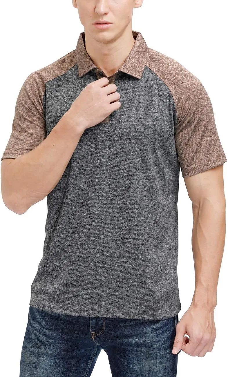 Men's Casual Short Sleeve Moisture Wicking Performance Golf Polo Contrast Color Patchwork Pique Shirts Tops