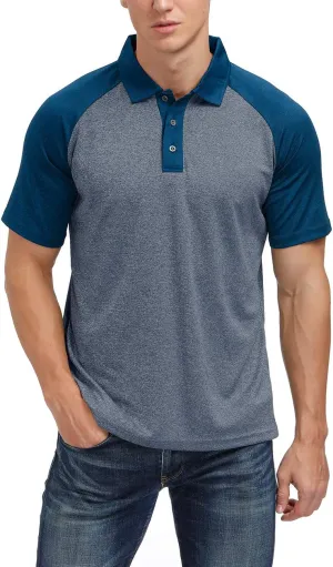 Men's Casual Short Sleeve Moisture Wicking Performance Golf Polo Contrast Color Patchwork Pique Shirts Tops