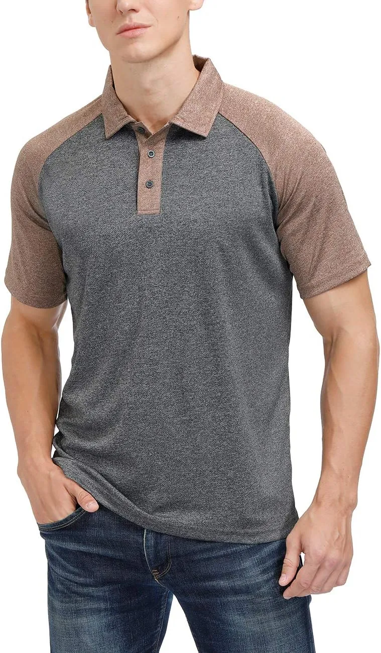 Men's Casual Short Sleeve Moisture Wicking Performance Golf Polo Contrast Color Patchwork Pique Shirts Tops