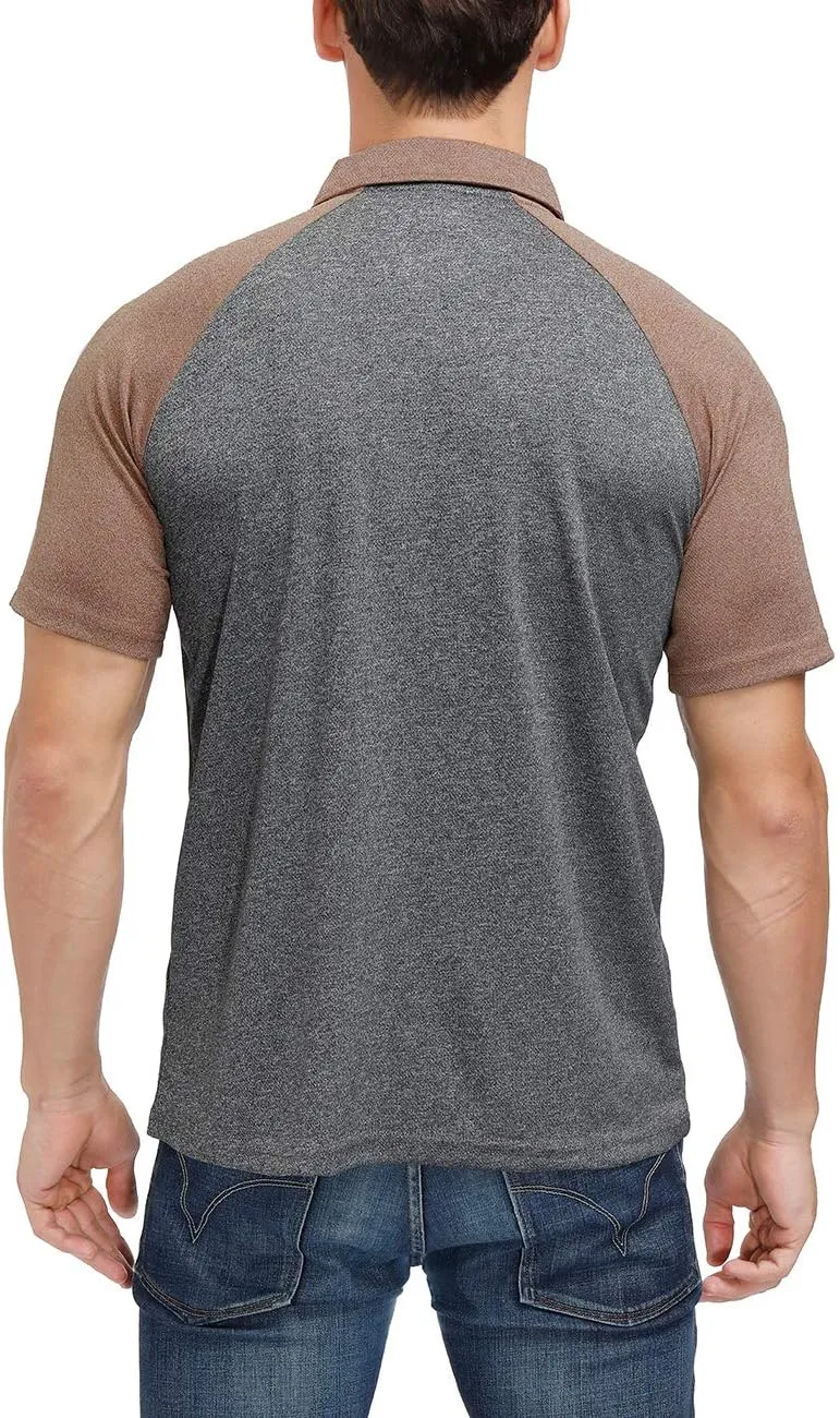 Men's Casual Short Sleeve Moisture Wicking Performance Golf Polo Contrast Color Patchwork Pique Shirts Tops