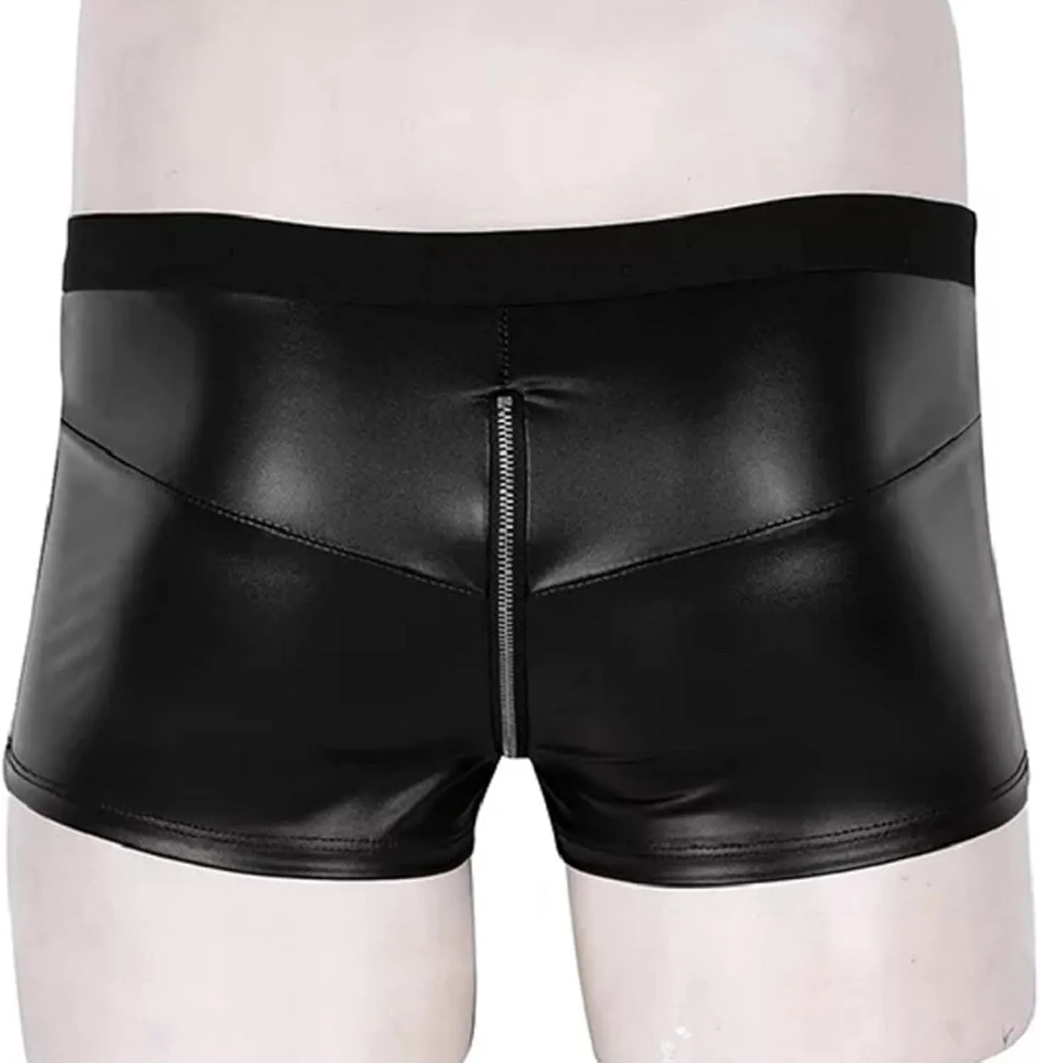 Mens Casual Solid Color Leather Shorts Sexy Soft Leather Taste Underwear Shorts Underwear Athletic Thong