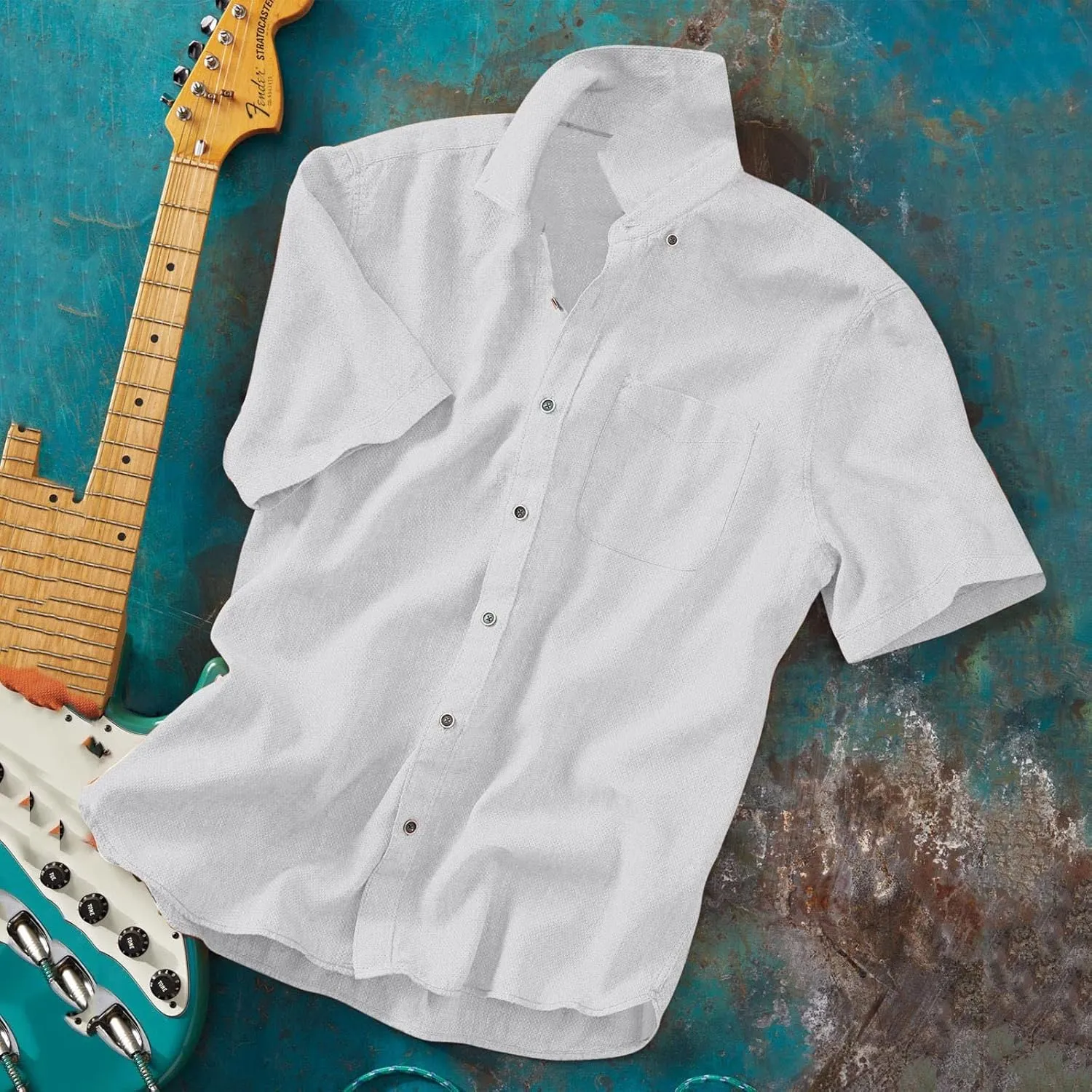 Men's Cotton Linen Shirt Short Sleeve Pocket Lapel Solid Color Top Button Down Casual Outings Beach Brunch Lounge Wear