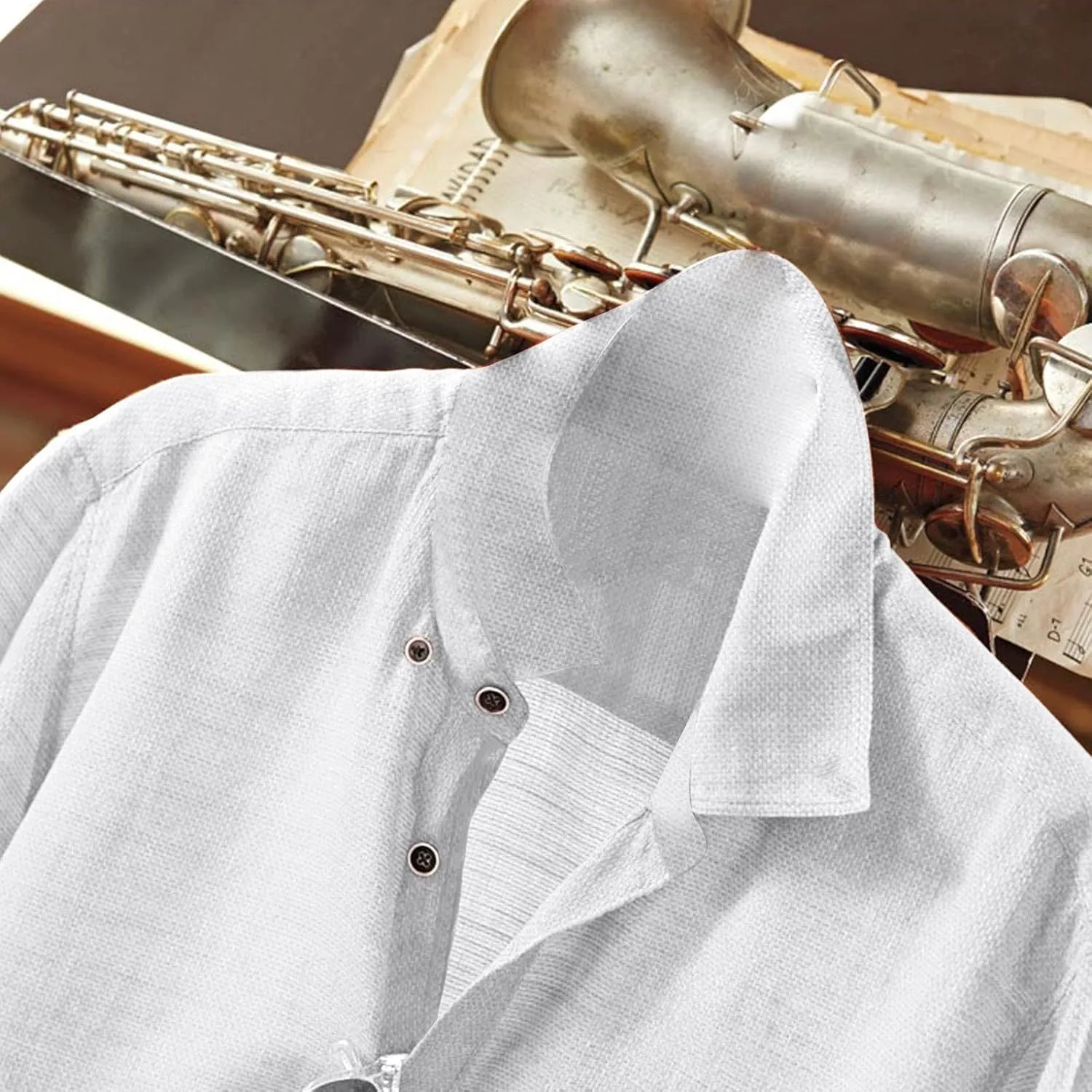 Men's Cotton Linen Shirt Short Sleeve Pocket Lapel Solid Color Top Button Down Casual Outings Beach Brunch Lounge Wear