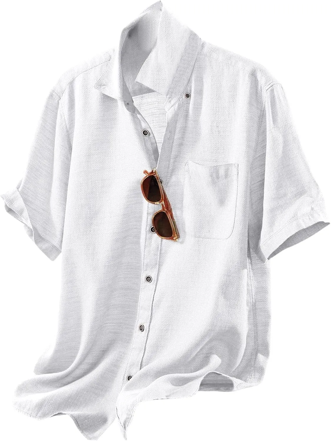 Men's Cotton Linen Shirt Short Sleeve Pocket Lapel Solid Color Top Button Down Casual Outings Beach Brunch Lounge Wear