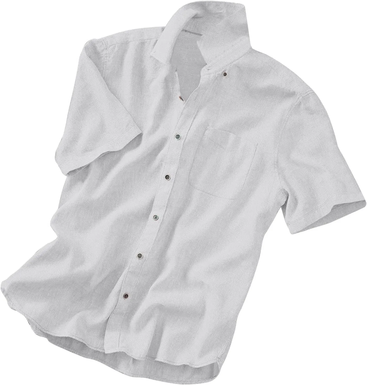 Men's Cotton Linen Shirt Short Sleeve Pocket Lapel Solid Color Top Button Down Casual Outings Beach Brunch Lounge Wear