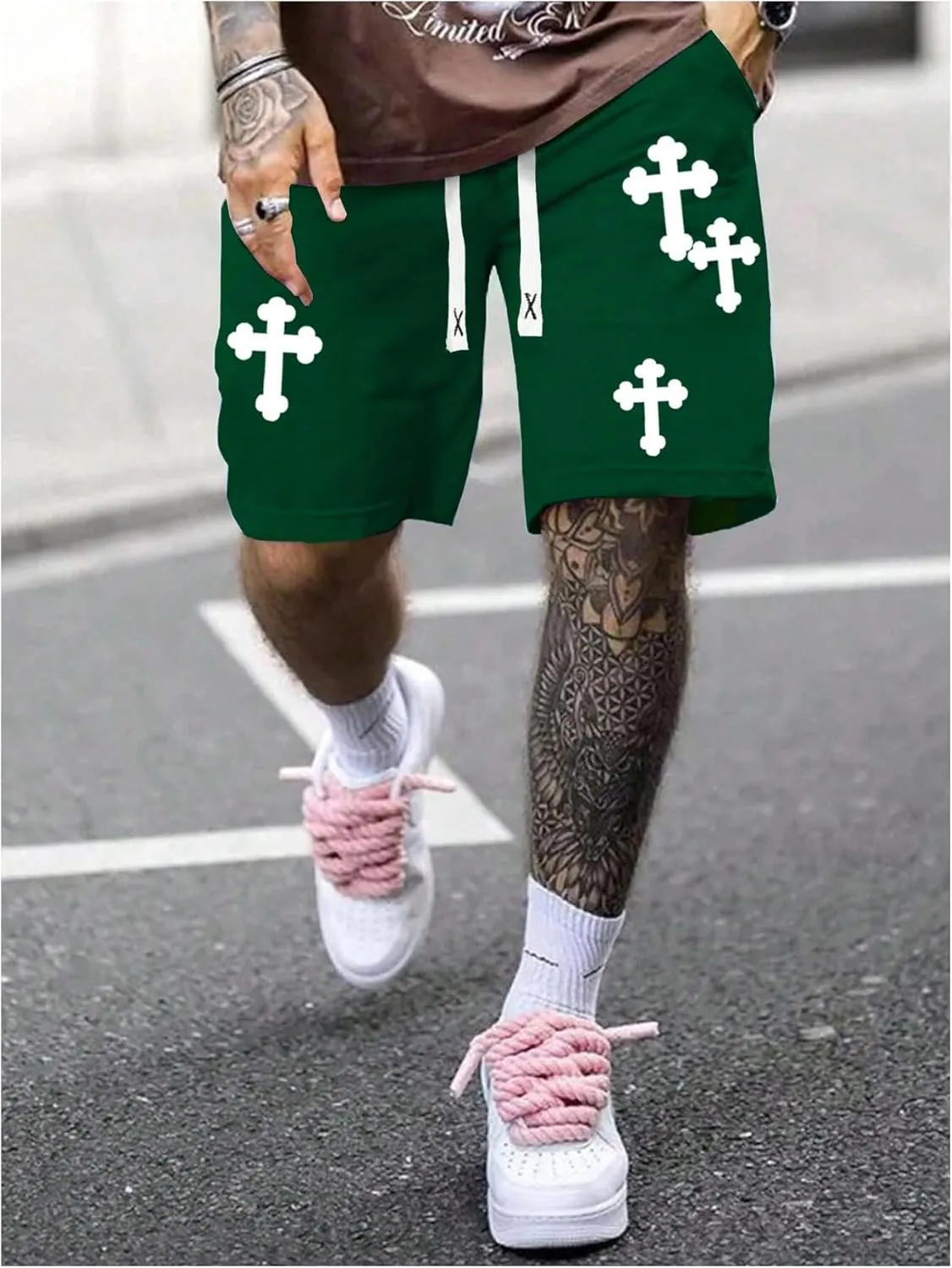 Men's Cross Graphic Shorts Gothic Drawstring Waist Workout Drippy Shorts