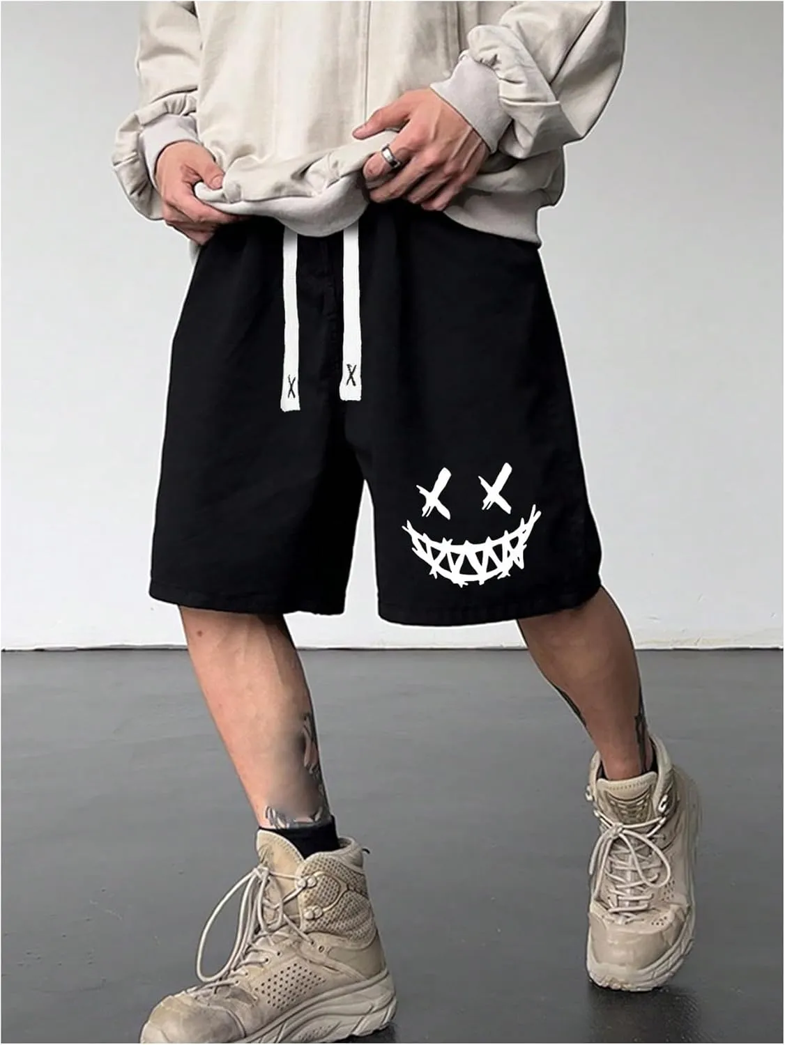 Men's Cross Graphic Shorts Gothic Drawstring Waist Workout Drippy Shorts