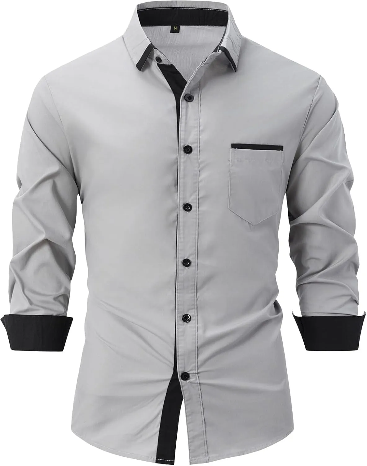 Mens Dress Shirts Long Sleeve Button Down Casual Solid Formal Business Regular Fit Collar Work Shirt with Pocket
