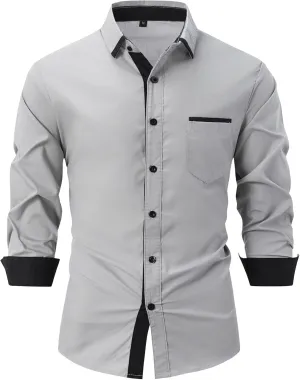 Mens Dress Shirts Long Sleeve Button Down Casual Solid Formal Business Regular Fit Collar Work Shirt with Pocket