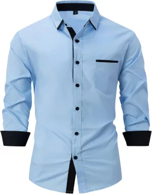 Mens Dress Shirts Long Sleeve Button Down Casual Solid Formal Business Regular Fit Collar Work Shirt with Pocket