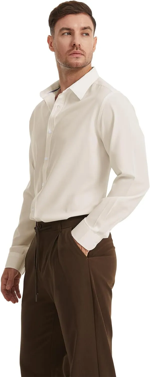 Men's Dress Shirts Solid Wrinkle-Free Long Sleeve Button Down Shirt Regular Fit Formal Shirts
