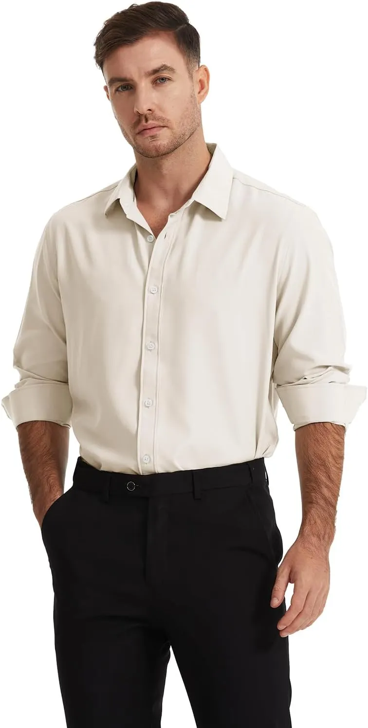 Men's Dress Shirts Solid Wrinkle-Free Long Sleeve Button Down Shirt Regular Fit Formal Shirts