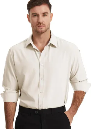 Men's Dress Shirts Solid Wrinkle-Free Long Sleeve Button Down Shirt Regular Fit Formal Shirts