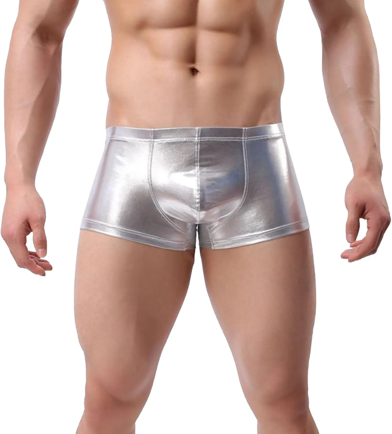 Mens Faux Leather Painted Flat Angle Underwear Sexy Enhancing Four Corner Briefs Elderly Men Underwear
