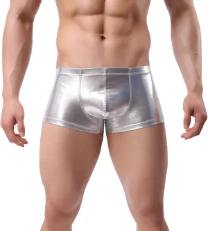 Mens Faux Leather Painted Flat Angle Underwear Sexy Enhancing Four Corner Briefs Elderly Men Underwear