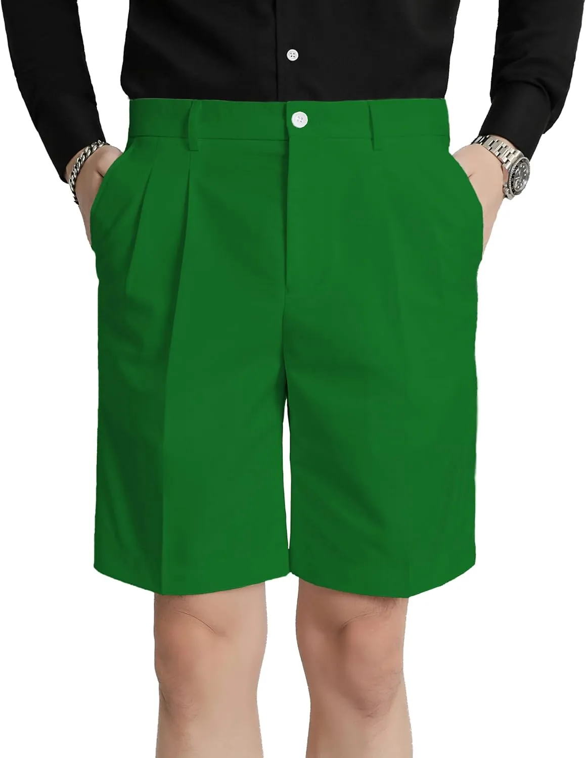 Men's Flat Front Pleat Dress Shorts for Golf, Casual and Formal Wear 9" Inseam (Order One Size Up)