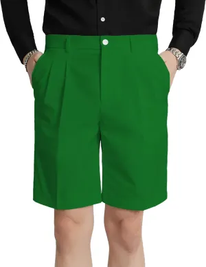 Men's Flat Front Pleat Dress Shorts for Golf, Casual and Formal Wear 9" Inseam (Order One Size Up)