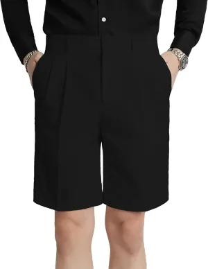 Men's Flat Front Pleat Dress Shorts for Golf, Casual and Formal Wear 9" Inseam (Order One Size Up)