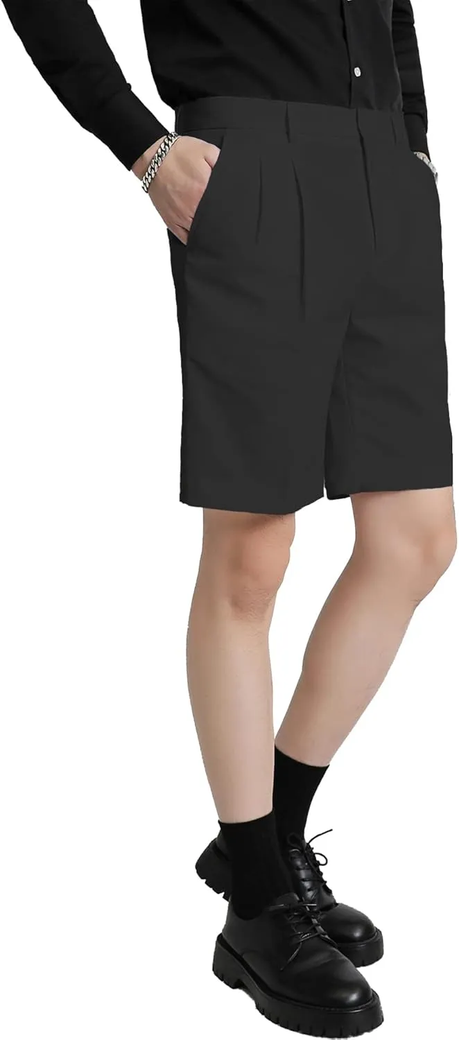 Men's Flat Front Pleat Dress Shorts for Golf, Casual and Formal Wear 9" Inseam (Order One Size Up)